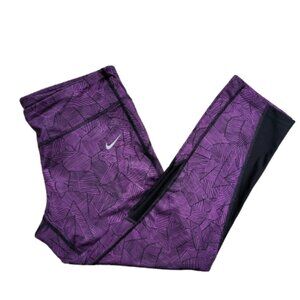 Nike Dri-FIT Running Cropped Women's Leggings Purple Black Women's Size L